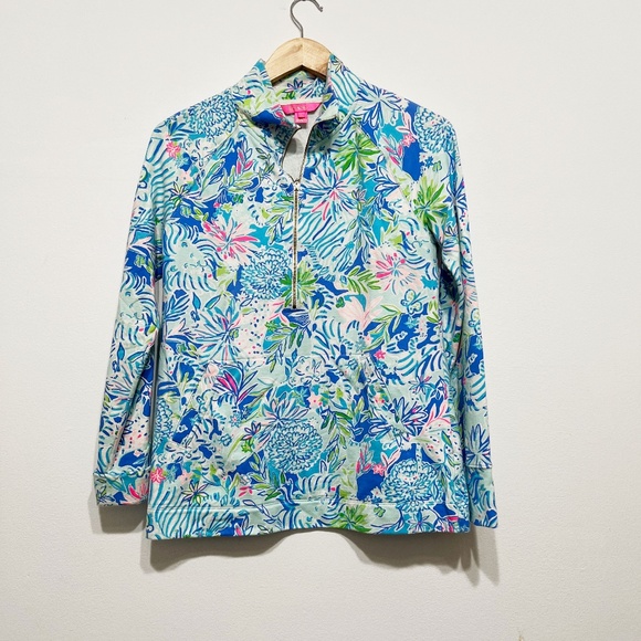 Lilly Pulitzer Skipper Popover UPF 50+ Coastal Blue Lion Around Print Sweater S - Picture 1 of 4